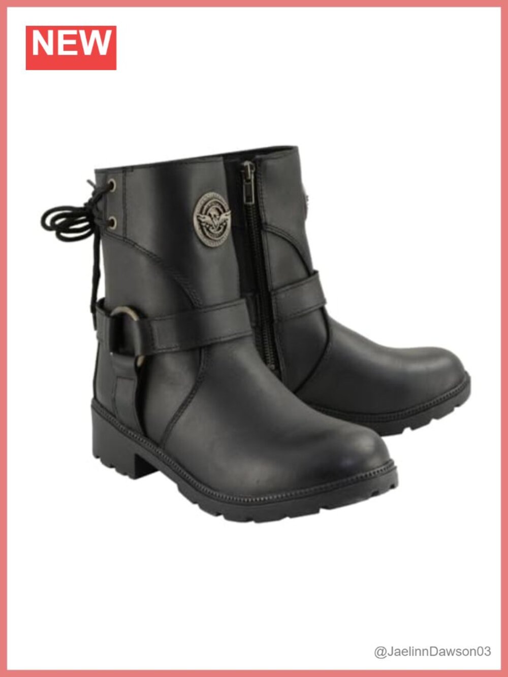 Women's Leather Harness Zip-Up Motorcycle Rider Boots w/Back Laces